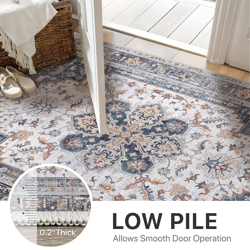 Mcow Vintage Harmony Collection Low-Pile Machine-Washable Area Rug
