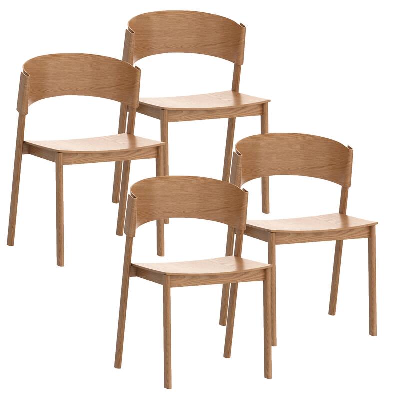 Mid-Century Modern Solid Wood & Oak Veneer Dining Chair, Set of 4 - Black