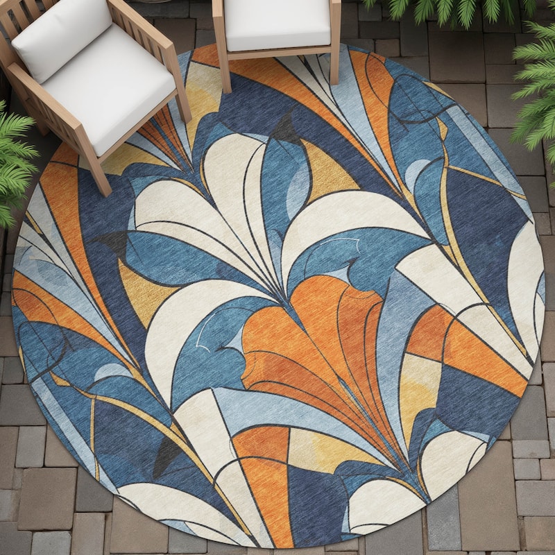 Machine Washable Indoor/Outdoor Modern Mosaic Chantille Rug - Blue - 8' x 8'