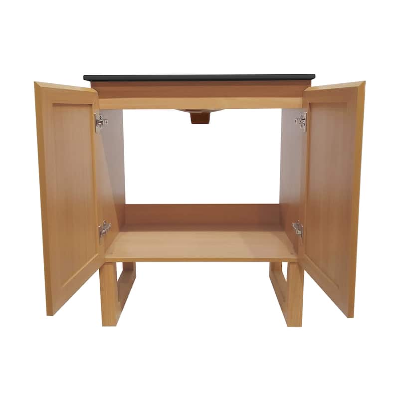 Arles 30 In. Natural Oak Bathroom Vanity With Black, 3-Hole Ceramic Sink Top