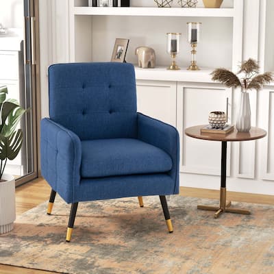 Linen Fabric Accent Chair Modern Single Sofa Chair w/ Solid Metal Legs