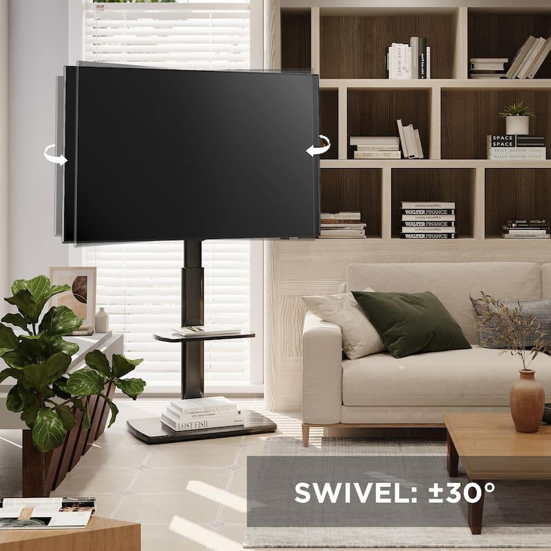 FITUEYES Sturdy Wood Bas Floor Stand TV Mount for 32-70 inch TVs with One Shelf