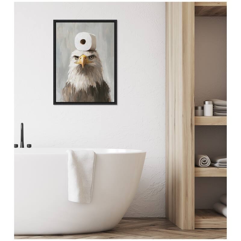 Kate and Laurel Sylvie Toilet Paper Roll on Bald Eagles Head Bathroom Art Framed Canvas by The Creative Bunch Studio