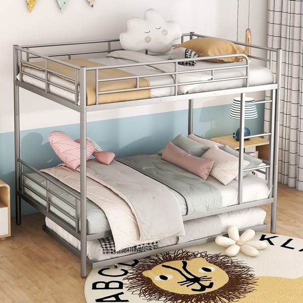 slide 2 of 16, Industrial Modern Full over Full Metal Bunk Bed with Trundle, Save Space or Split Into 2 Beds, Crafted For Safety, Silver Silver