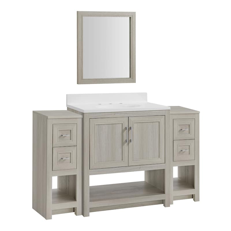 Blakely Modular Vanity Set, 25/31 Inch Vanity Base with Dual 12 Inch Side Cabinets & Mirror