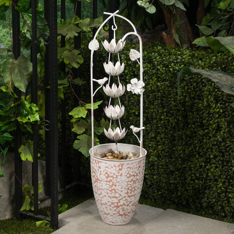 Metal White Rustic Fountain with Flower