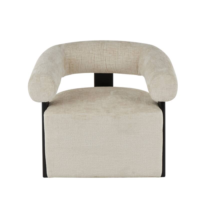 Beige Polyester Living Room Accent Chair with Black Wood Support