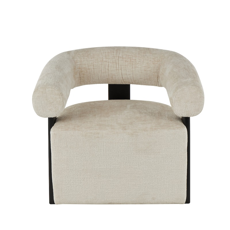 Polyester Accent Chair with Black Wood Support - Beige - Roche River Decor