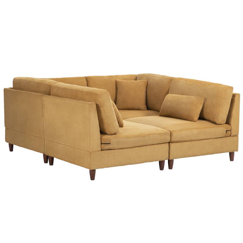 4-Piece Modern Corduroy Modular Sectional Sofa with pillows For Living Room
