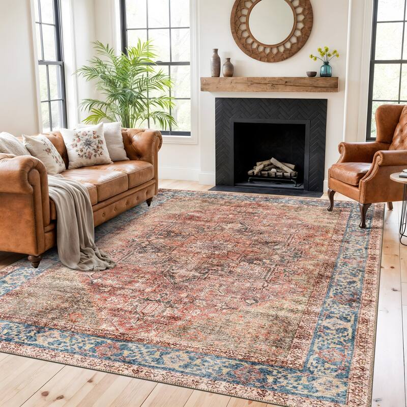 Classic Washable Non-Slip Area Rug, Flat Pile Design for Any Room - 7'7" x 9'6" - Multi