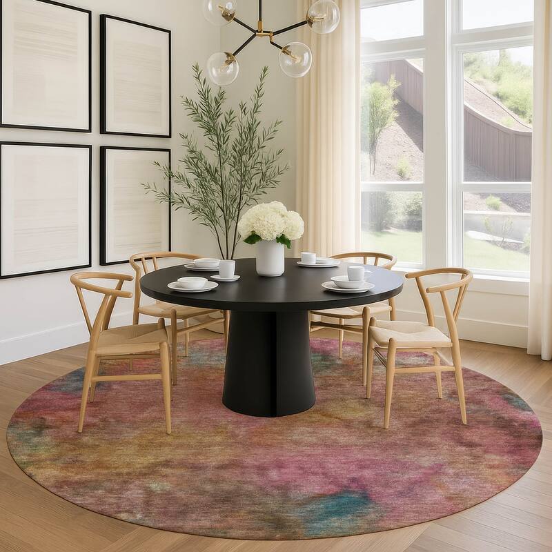 Machine Washable Indoor/ Outdoor Abstract Contemporary Chantille Rug