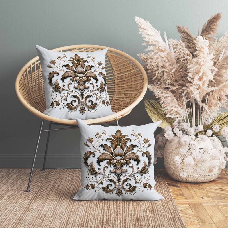 Vintage Veil Indoor/Outdoor Reversible Throw Pillow Blue and Coffee