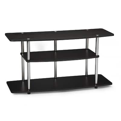 3-Tier Flat Screen TV Stand in Black Wood Grain / Stainless Steel - 15.8 x 42 x 21.6 inches