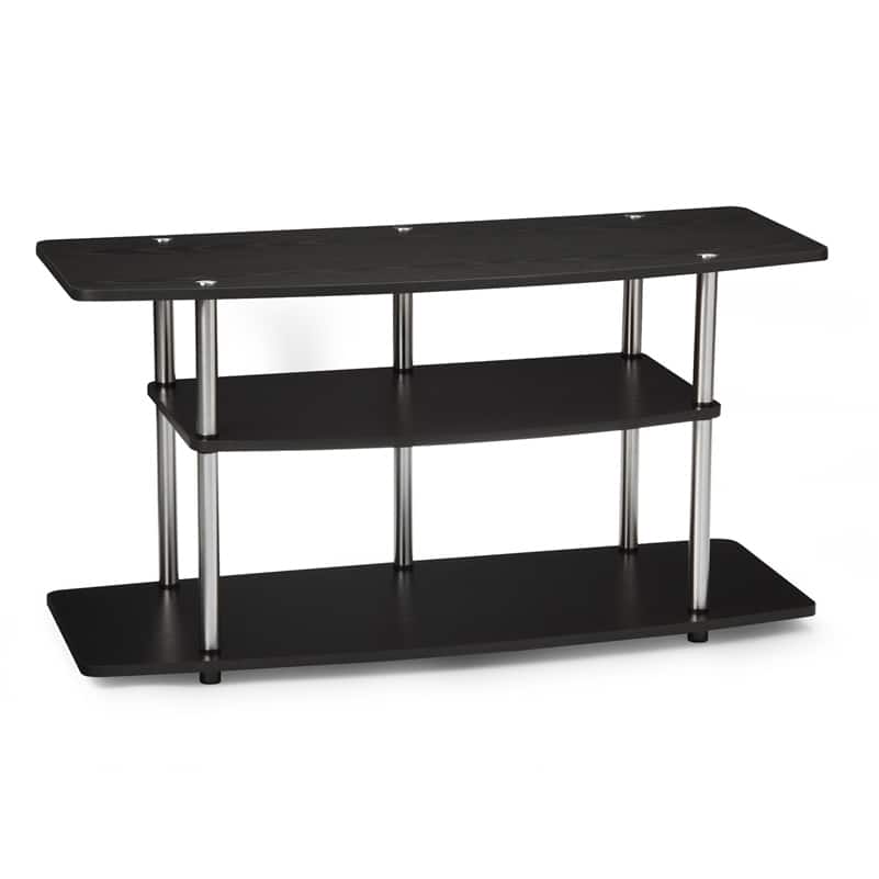 3-Tier Flat Screen TV Stand in Black Wood Grain / Stainless Steel - 15.8 x 42 x 21.6 inches