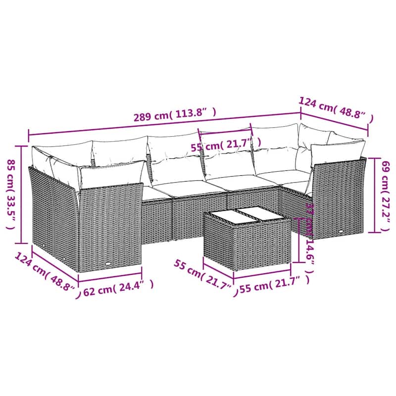vidaXL 8 Piece Patio Sofa Set with Cushions Black Poly Rattan