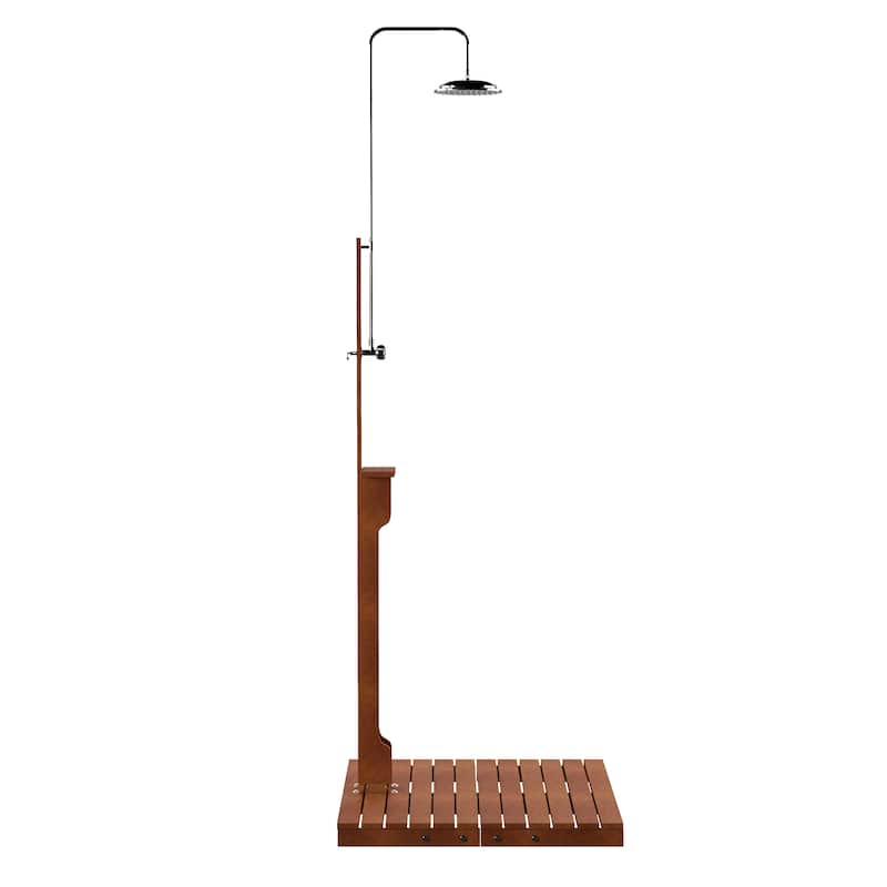 SEI Furniture Parson Oiled Eucalyptus Freestanding Outdoor Shower with Slatted Wood Base and Soap Dish