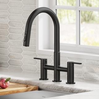 KRAUS Oletto Bridge Kitchen Faucet with 2-Function Pull-Down Sprayhead