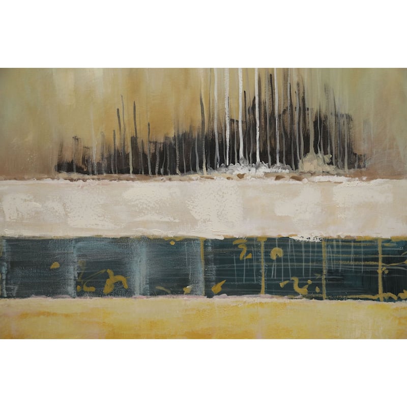 Golden Horizon Hand Painted Abstract Oil Canvas Wall Art 31x47 Inches