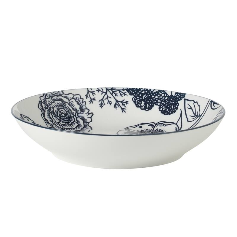 Gibson Home Westerly Court 16-Piece Dinnerware Set, Blue Floral Stoneware Plates & Bowls, Service for 4