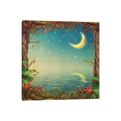 iCanvas "Beautiful Woodland Scene With Trees, Sky Snd Moon Over The Sea, Illustration Art" by natamc Canvas Print