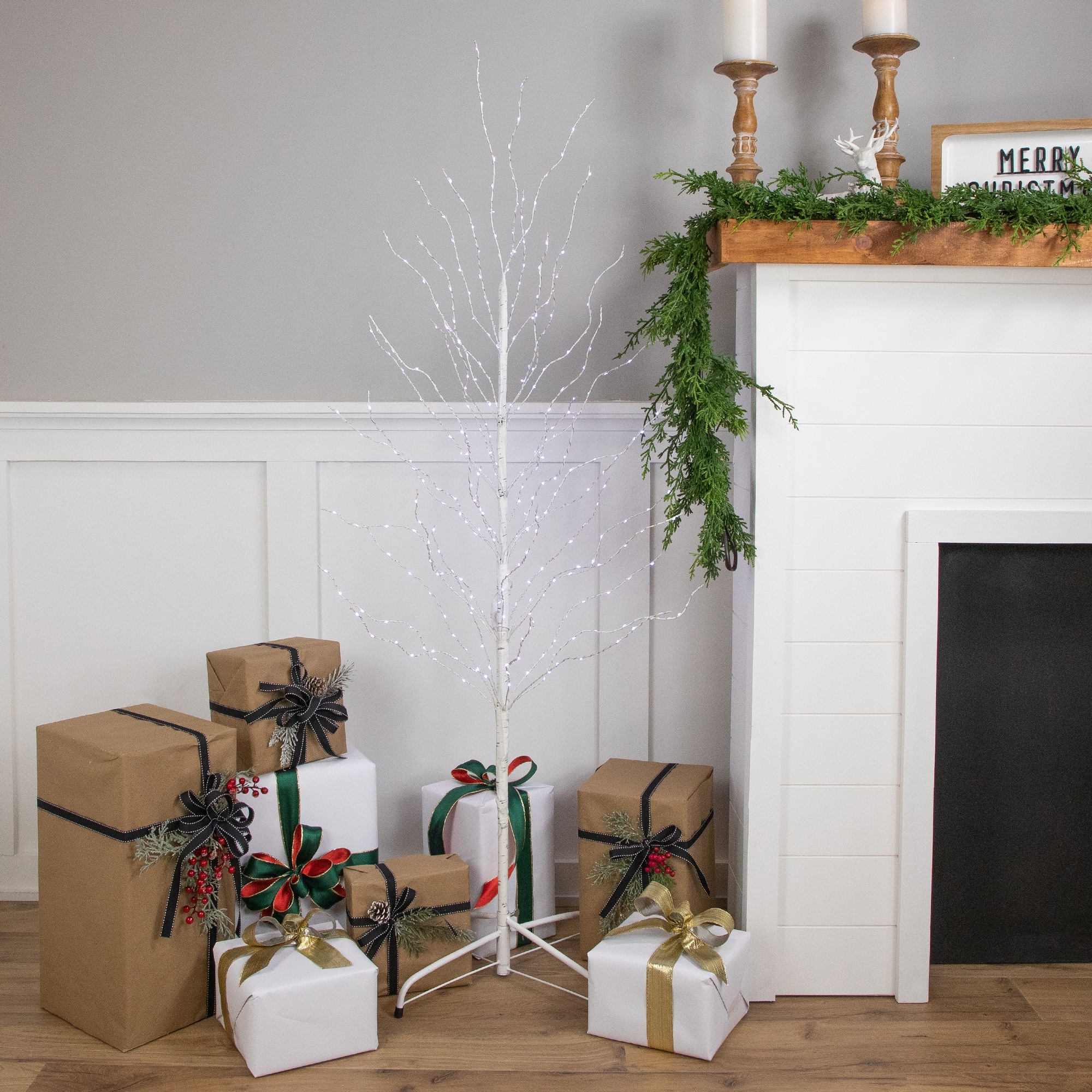 Pre-Lit White Birch Christmas Twig Tree - 5' - Cool White LED Lights