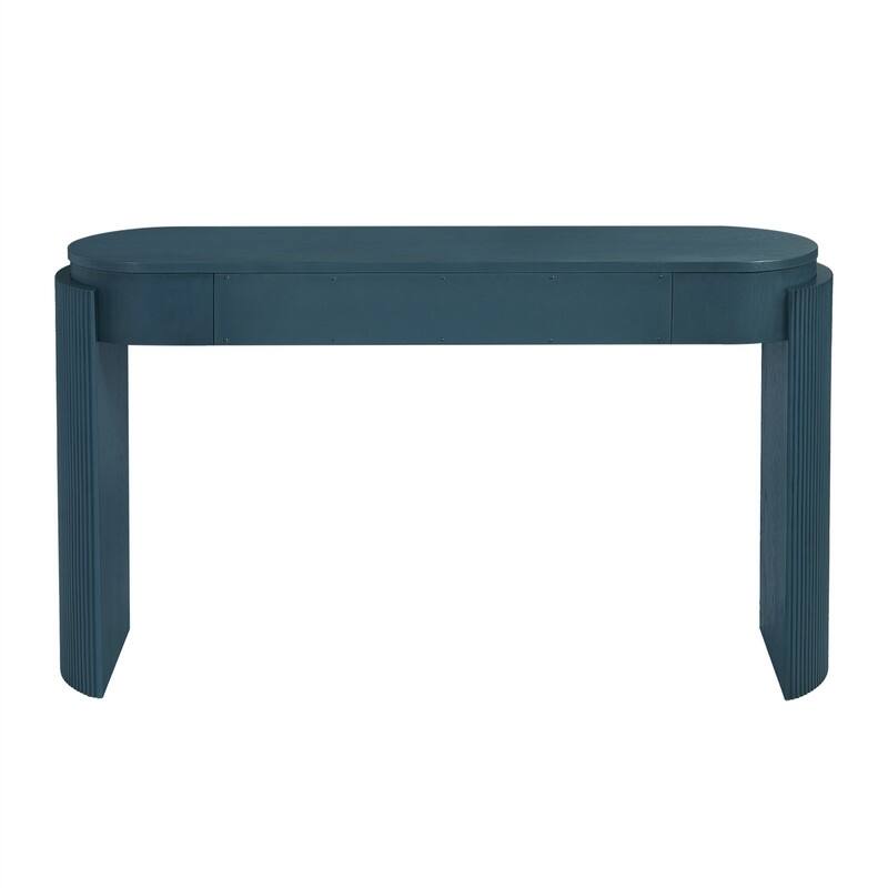Modern Console Table with 2 Drawers and Oval Top, Entryway Table Sofa Table with Fluted Design and Natural Wood Grain Finish