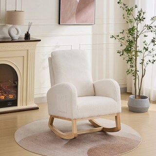 Modern Sherpa Rocking Chair with Soft Fabric, Side Pockets, and Smooth ...