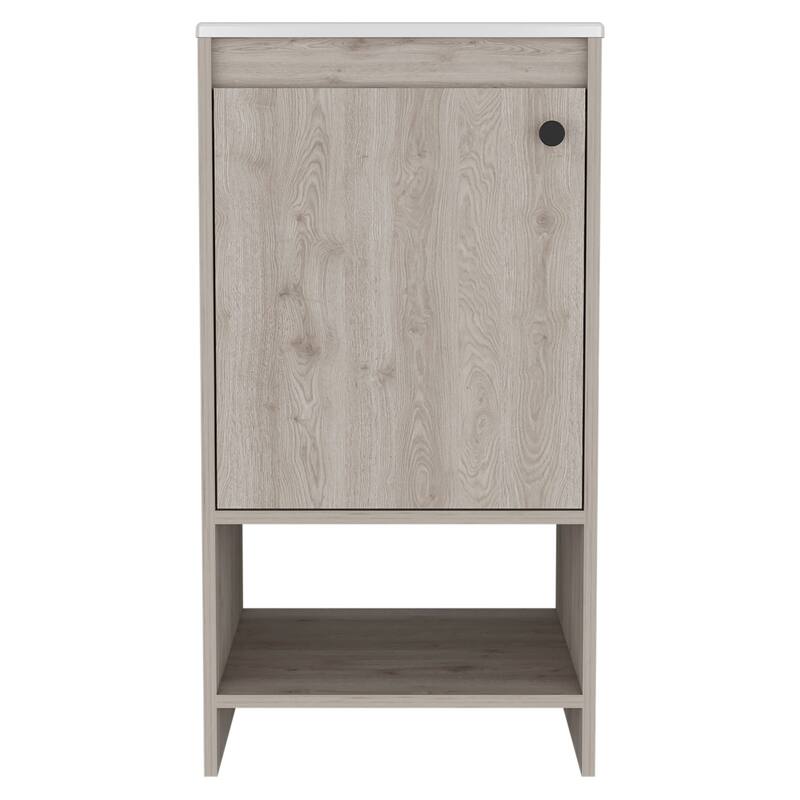 Bathroom Vanity with One Cabinet and Two Shelves, Light Gray, Ideal for Small Spaces and Powder Rooms