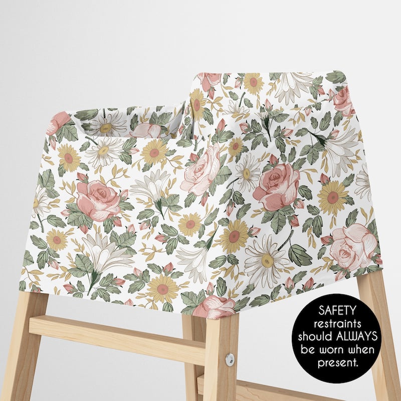 Sweet Jojo Designs Vintage Floral Boho Girl 5 in 1 Baby Car Seat Nursing Cover Pink Yellow Green Bohemian Shabby Chic Farmhouse