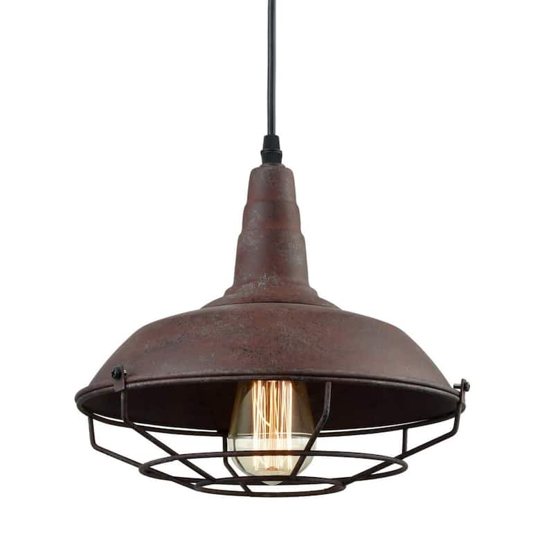 Industrial Nautical Barn Distressed Finish Iron Wire Caged Pendant