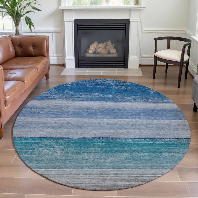 Premium Washable Super Soft Ombre Stripes Mayfield Rug - Sky - 8' x 8'