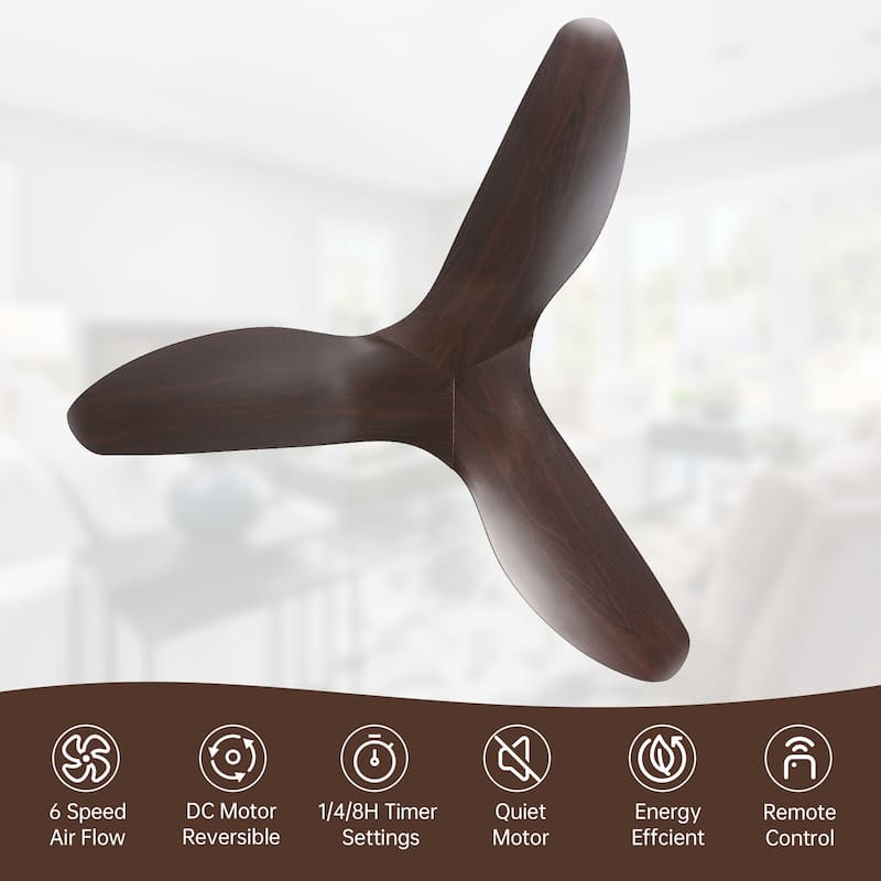 Sofucor 52inch Farmhouse Vintage Ceiling Fan with Wave-shaped curved Blades, Remote Control,Without Light - 52 Inches