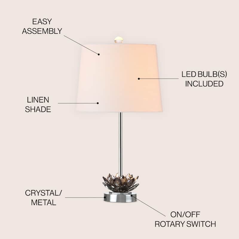 Bamboo Lotus 25" Crystal LED Table Lamp, Smoke Gray/Chrome by JONATHAN Y
