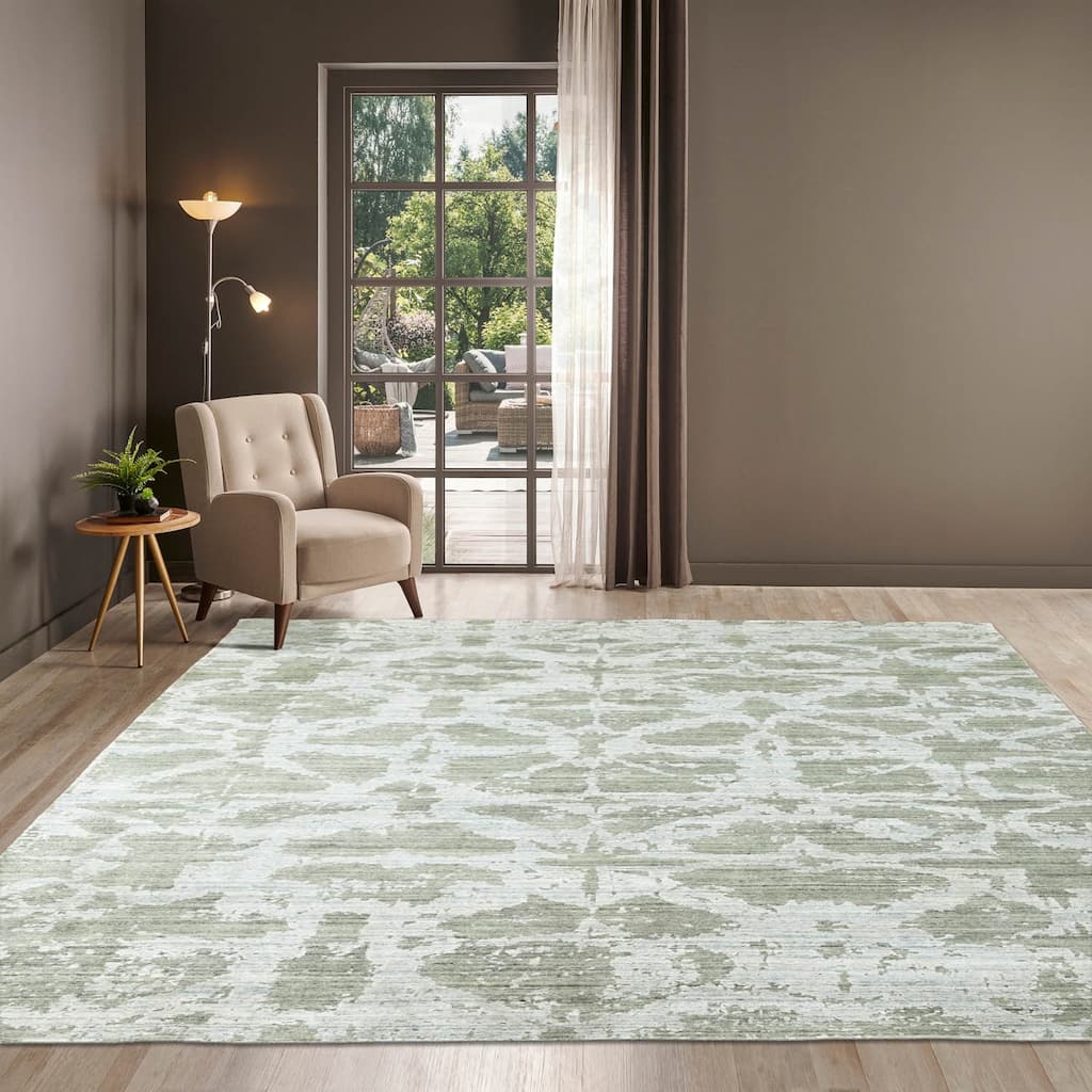 Hand Knotted Gray,Wool/Bamboo Silk Transitional Oriental Area Rug