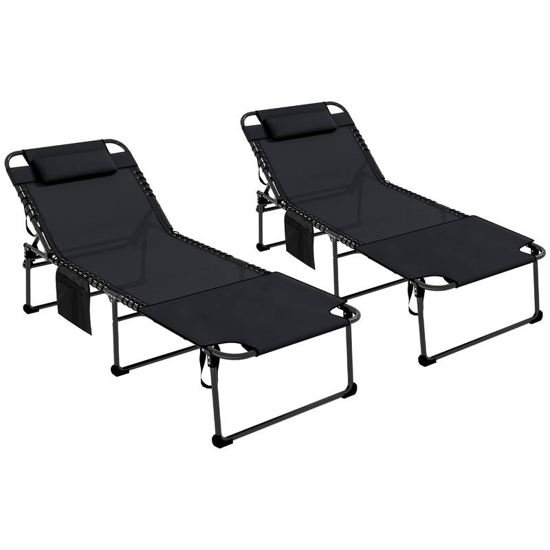 Outsunny 2 Piece Folding Chaise Lounge with 5-level Reclining Back, Outdoor Tanning Chair with Reading Face Hole