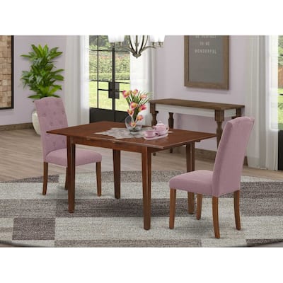 HomeStock 3-Piece Mahogany Finish Rectangular Solid Wood Top with Butterfly Leaf Dining Table Set