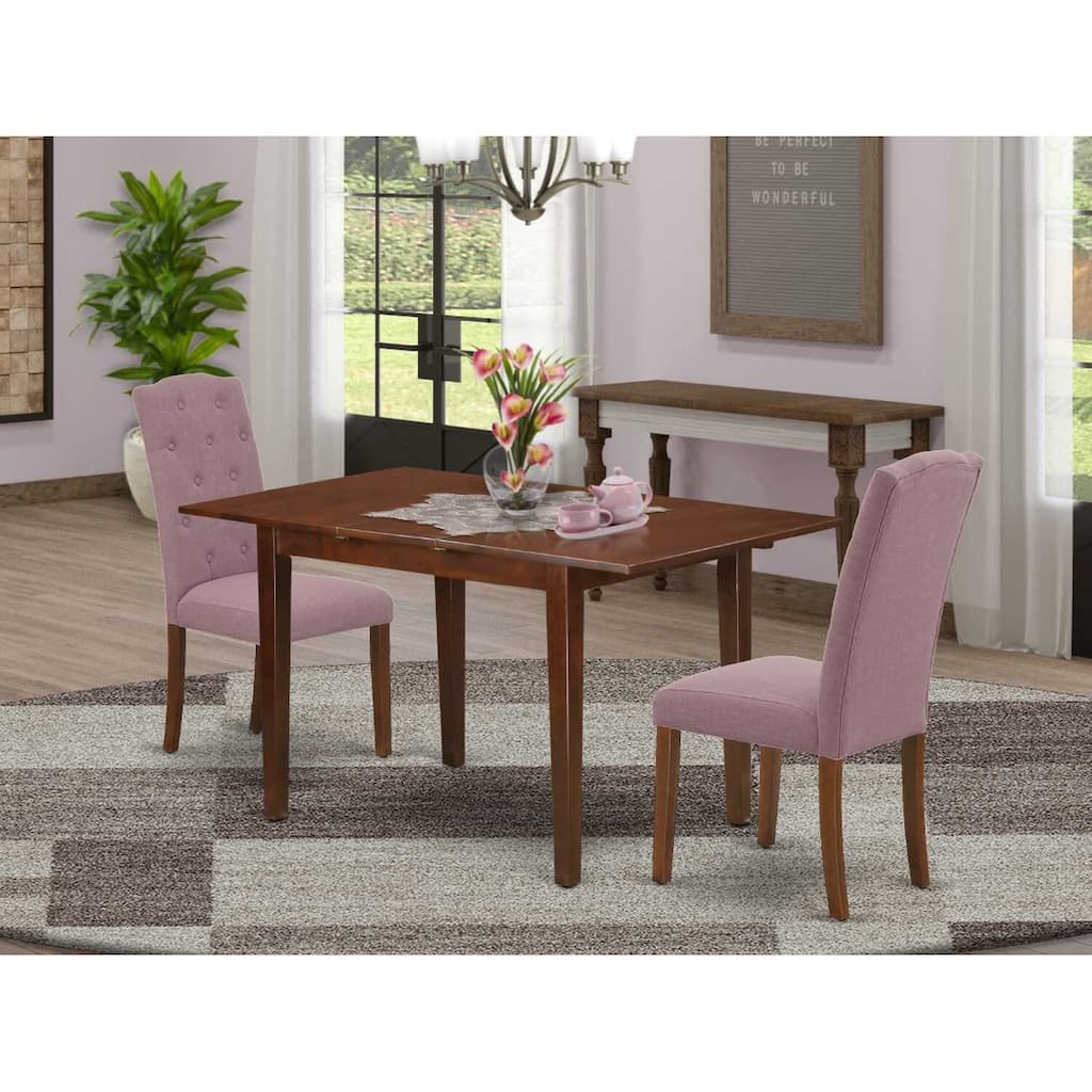 HomeStock 3-Piece Mahogany Finish Rectangular Solid Wood Top with Butterfly Leaf Dining Table Set