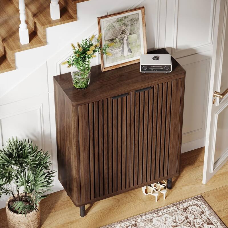 6-Tier Shoe Cabinet with Shutter Doors Adjustable Shelves Wooden Storage Cabinet for Entryway/Hallway/Closet/Living Room