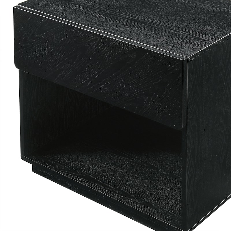 Petra Black Wood 1 Drawer Nightstand End Table