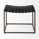 preview thumbnail 2 of 15, Clarissa Black Woven Genuine Leather Seat w/Gold Metal Frame Stool - 22.0L x 16.0W x 16.5H