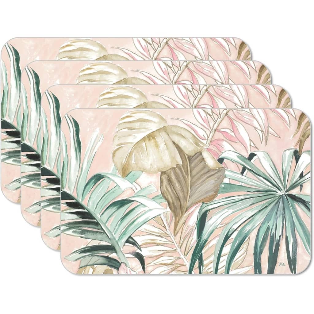 Pastel Palms 4 Pack Reversible Easy Care Flexible Plastic Placemats Made in The USA BPA Free Easily Wipes Clean