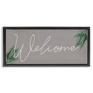 Stupell Welcome on Grey with Herbs Framed Floater Canvas Wall Art ...