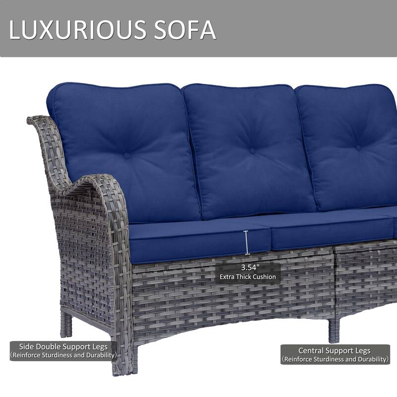 7 Piece Outdoor Patio Furniture Wicker Set with Swivel Rocking Chairs