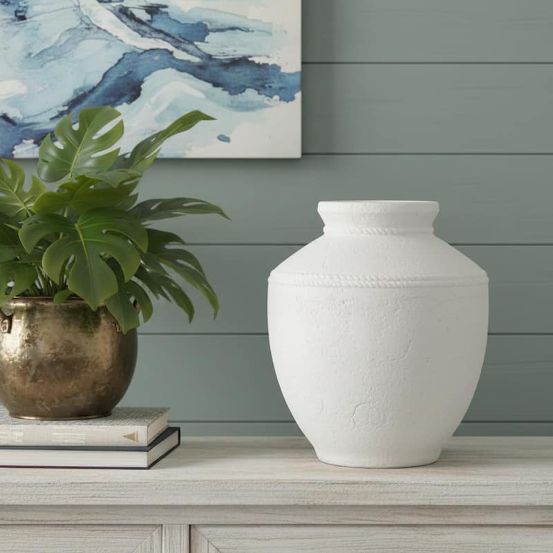 14" White Terracotta Round Jug Vase - 11.80 - White - 11.80