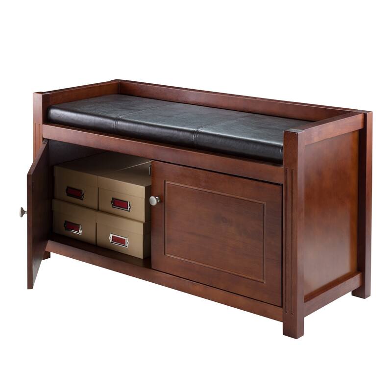 21.5" Walnut Wood Storage Hall Bench with 2 Cabinets