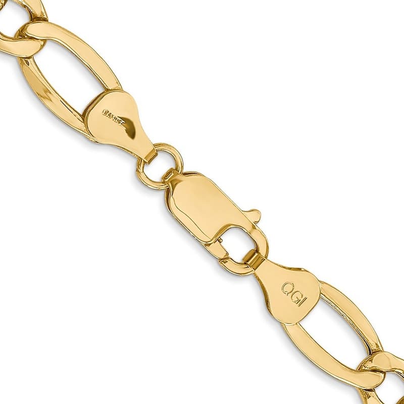 Curata 10k Yellow Gold Mens 7" 8" or 9" Wide 7.3mm Semi Solid Figaro Chain Bracelet