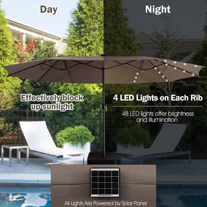 Gymax 15Ft Solar LED Patio Outdoor Double-Sided Umbrella w/ 48 Lights