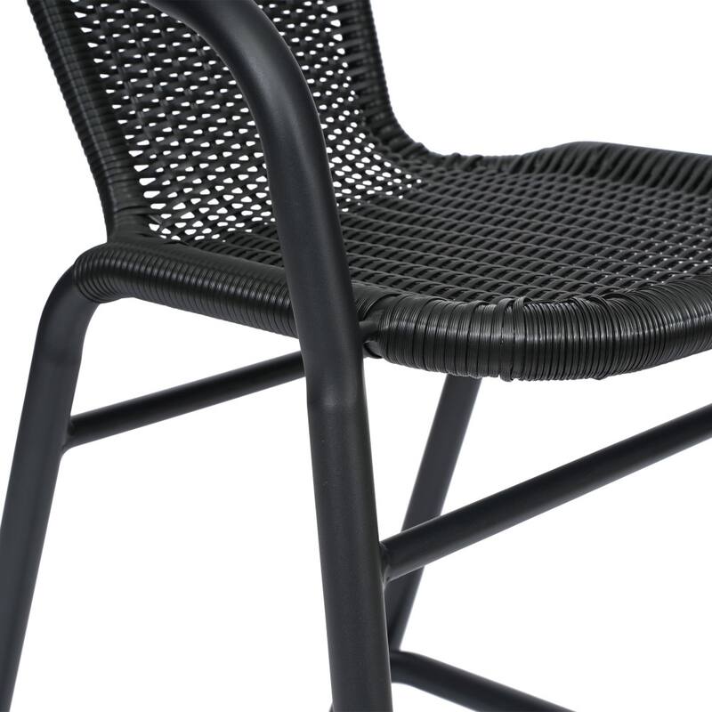 Commercial Indoor-Outdoor Rattan Restaurant Barstool with Aluminum Frame-Set of 4