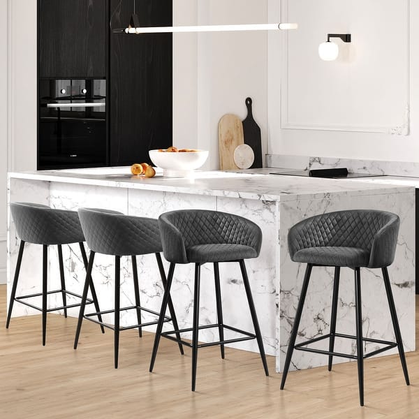 Velvet Upholstered Counter Height Bar Stools with Arms Metal