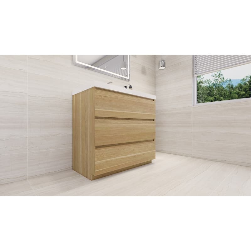 Angeles 36" freestanding bath vanity with single basin reinforced acrylic top.
